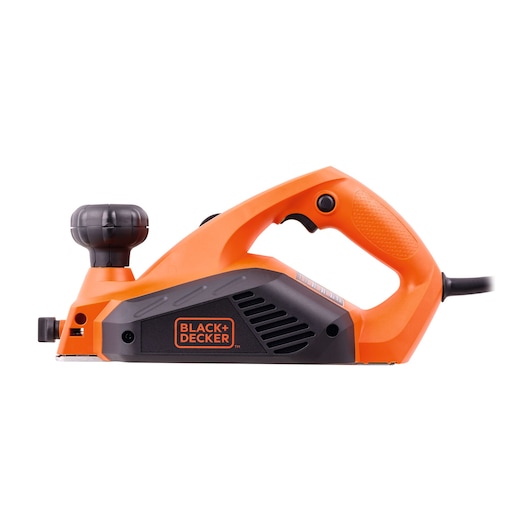 BLACKDECKER 7698 electric hand planer, orange and black, side view, product photography.