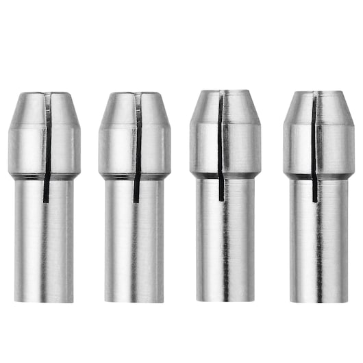 BLACKDECKER BCRT8K35 silver metal collets set, front angle, photography product category
