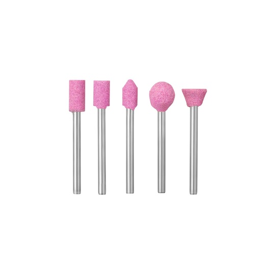 BLACKDECKER BCRT8K35 pink grinding stone set, five shapes, metal shanks, front angle, photography