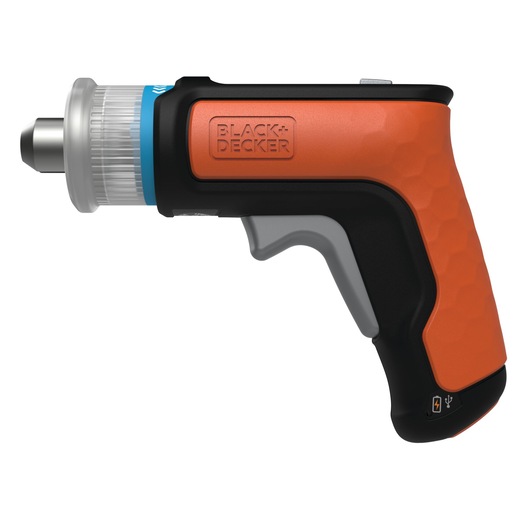 BLACK+DECKER BCRTA601I cordless screwdriver, orange and black, left side view, photography category.
