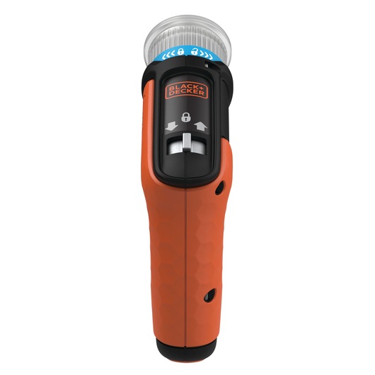 BLACKDECKER BCRTA601I orange and black rotary tool front view, textured grip and control slider visible.