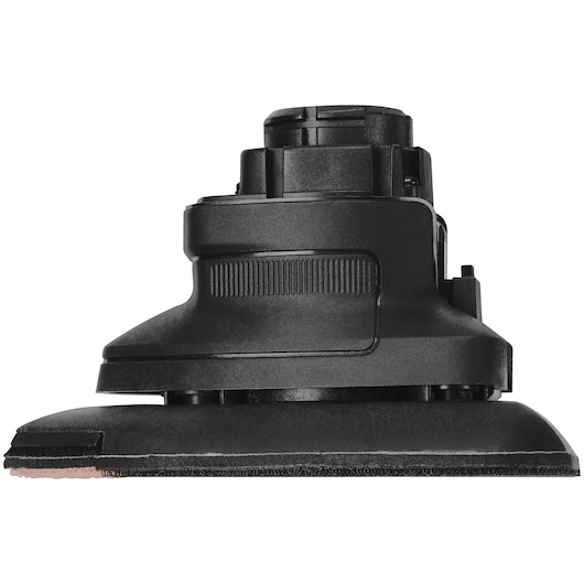 BLACKDECKER BDCMTS black multi-tool sander attachment, side angle, on white background.