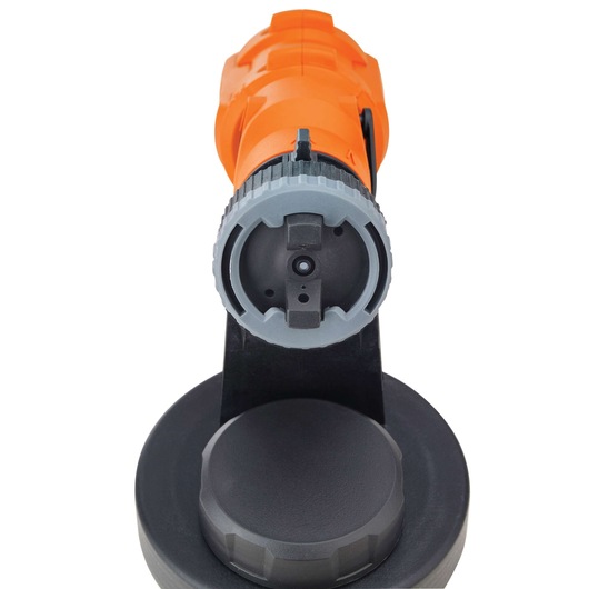 Photo of BLACKDECKER BDPH1200 power tool front view showing round black attachment and gray detail on white background.