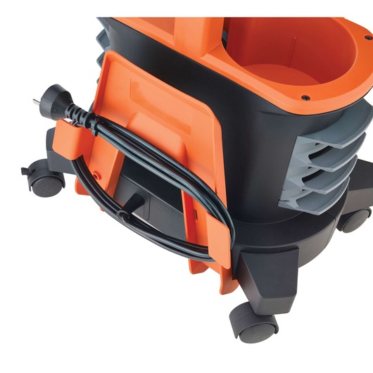 BLACKDECKER BDPH1200 photography detail, orange and black base with cord wrapped around holder, white background.