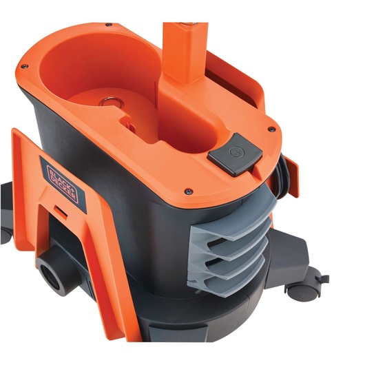 Photo of BLACKDECKER BDPH1200 photography tool, orange and black, top angle, white background.