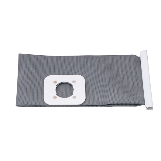 BLACKDECKER BDWD20 grey vacuum dust bag with white connector, product photography on white background