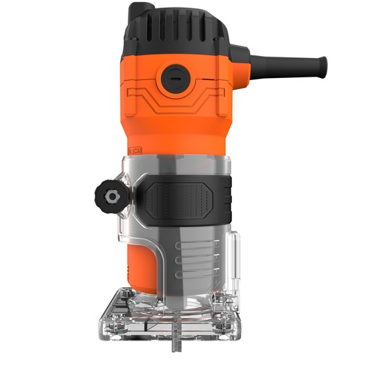 BLACKDECKER BETR0500 compact electric laminate trimmer, orange and black, front angle on white background.