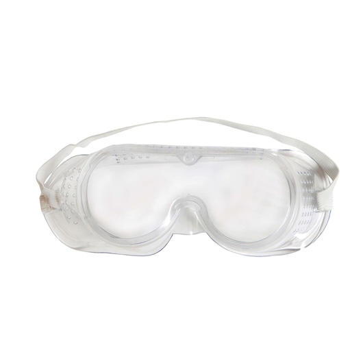 BLACKDECKER G720K clear safety goggles with adjustable elastic strap, front angle, photography product
