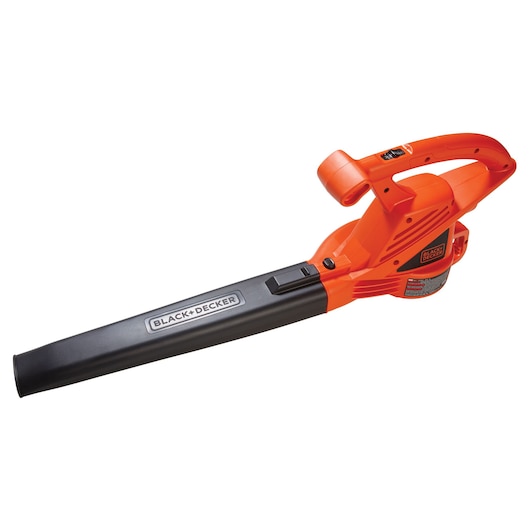 BLACKDECKER LB700 leaf blower, orange and black, side angle on white background.