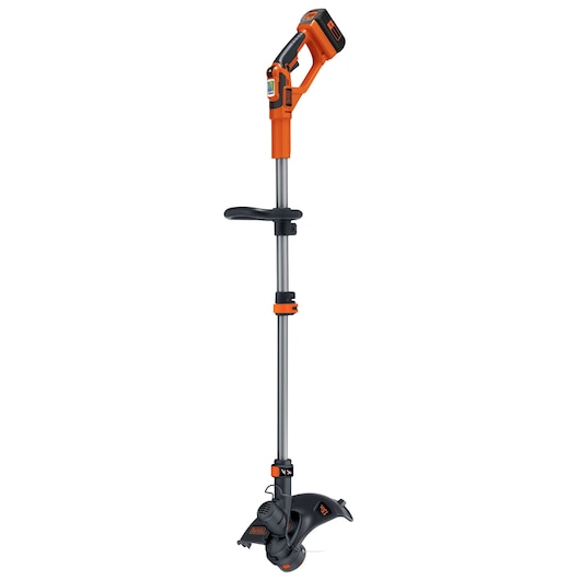 BLACKDECKER LST136 cordless string trimmer in orange and black, front angle, on white background.
