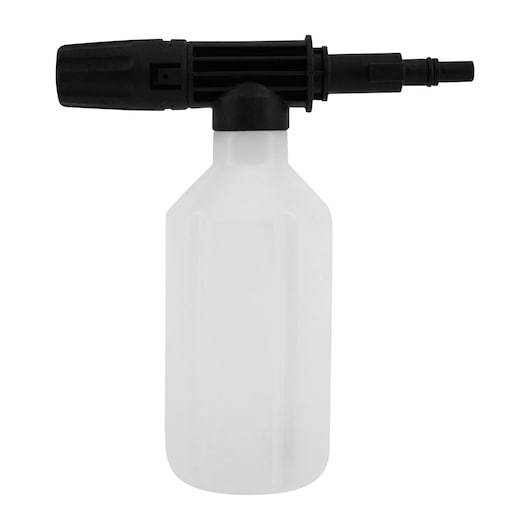 BLACKDECKER PW1450TD detergent bottle accessory, white and black angle product photography.