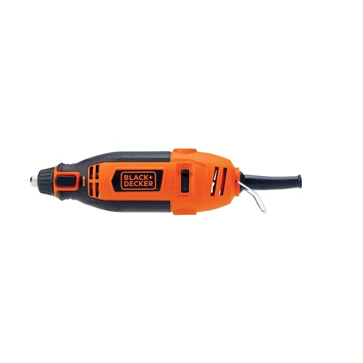 BLACKDECKER RT18KA orange and black rotary tool, front angle, white background.