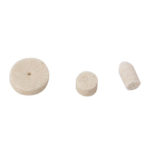 BLACKDECKER RT18KA felt polishing accessory set with three beige shapes, front view.