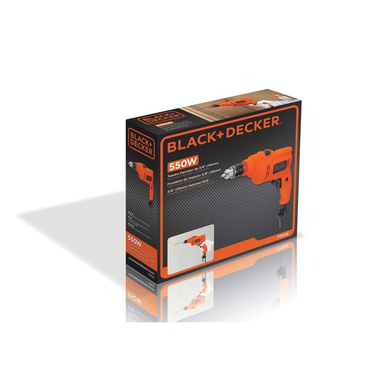 BLACK+DECKER TP555 hammer drill box, 550W, orange, front angle on white background.